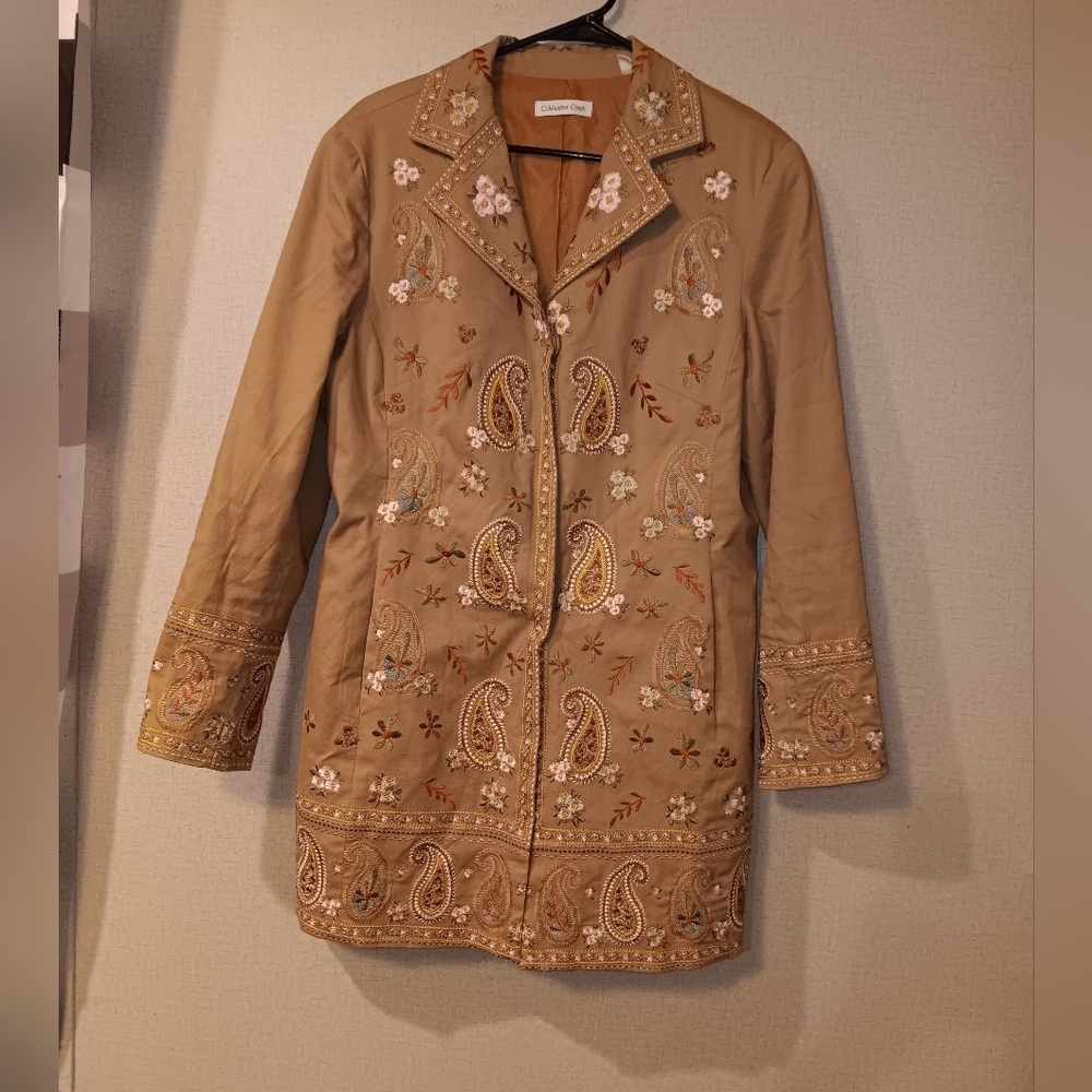 Coldwater Creek Embroidered Tan Jacket Vintage Sz 14